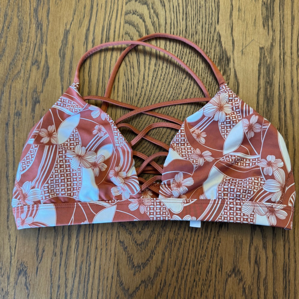 VS Victoria Sport burnt orange floral strappy sports bra Boho athletic